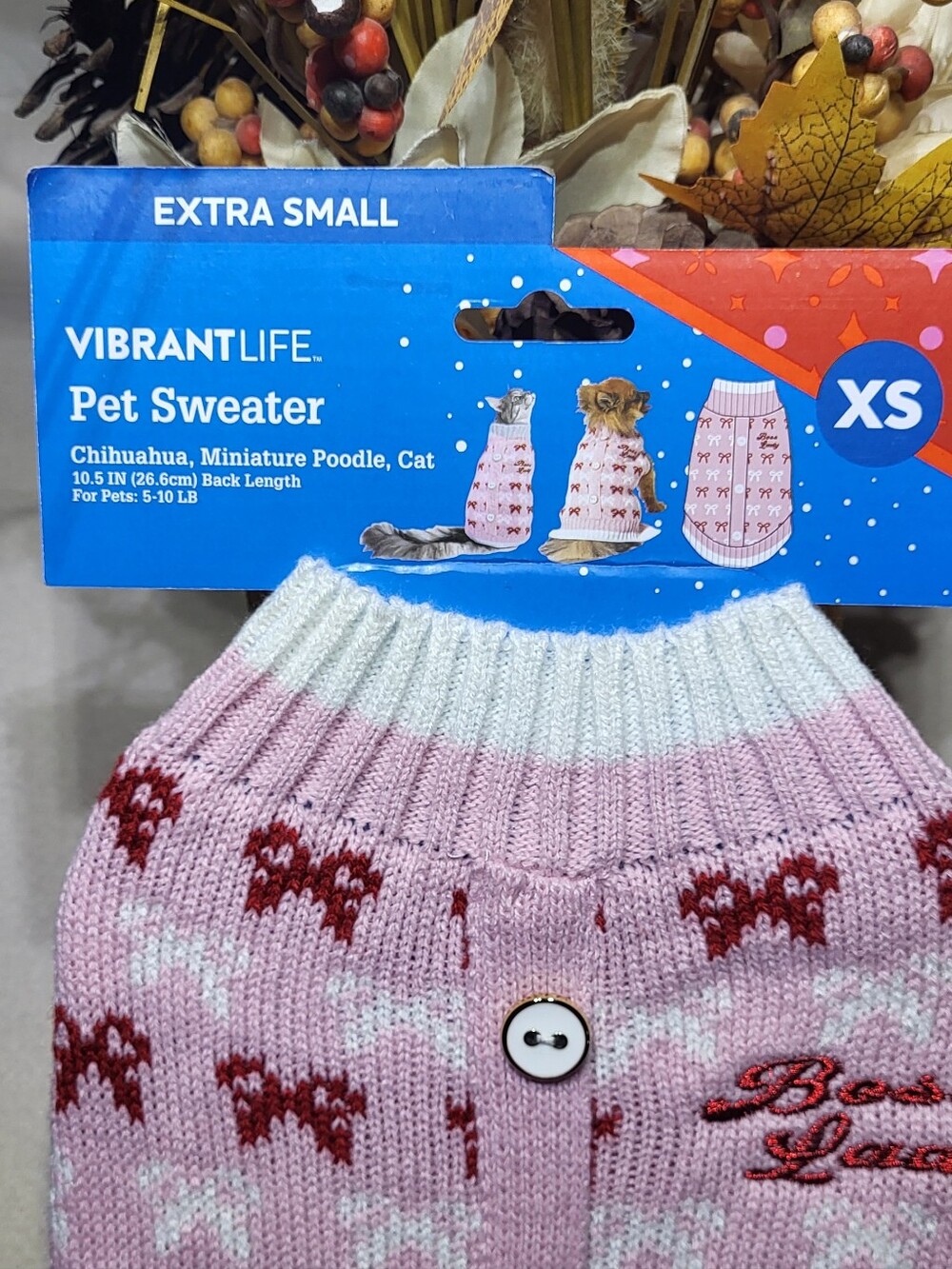 Vibrant Life NWT Pink "Boss Lady" Holiday Pet Sweater For Cats & Dogs - Picture 4 of 9